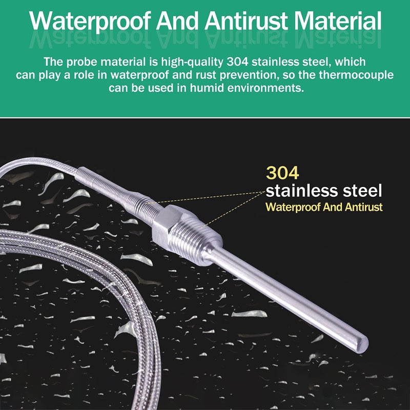 Twidec /2M NPT 1/4" inch (6X50MM) Pipe Thread Temperature Sensor Probe Two Wire Temperature Controller (0~600℃) 304 Stainless Steel K Type Thermocouple MT-205-1/4 - Image 3